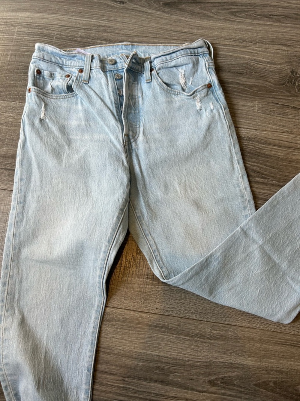 Levi's Premium 501 Light Blue Skinny Leg Jeans with Frayed Hem - Picture 2 of 5